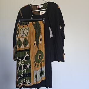 2 Piece Set Rayon Abstract Tribal Print Top Maxi Skirt Green Black L Eclectic